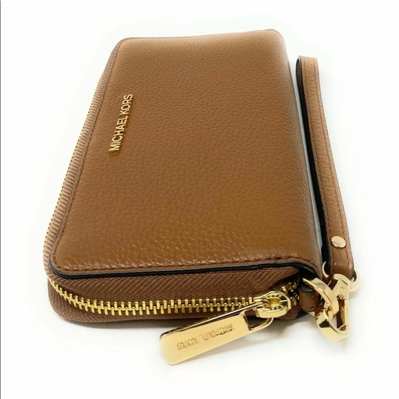 NWB Michael Kors Jet Set Phone Case Wallet Wristlet Brown Leather Dust Bag FS main image 4